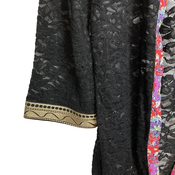 Gimmicks BKE Medium Black Floral Lace Cardigan Embroidered Whimsigoth Boho - Picture 5 of 10